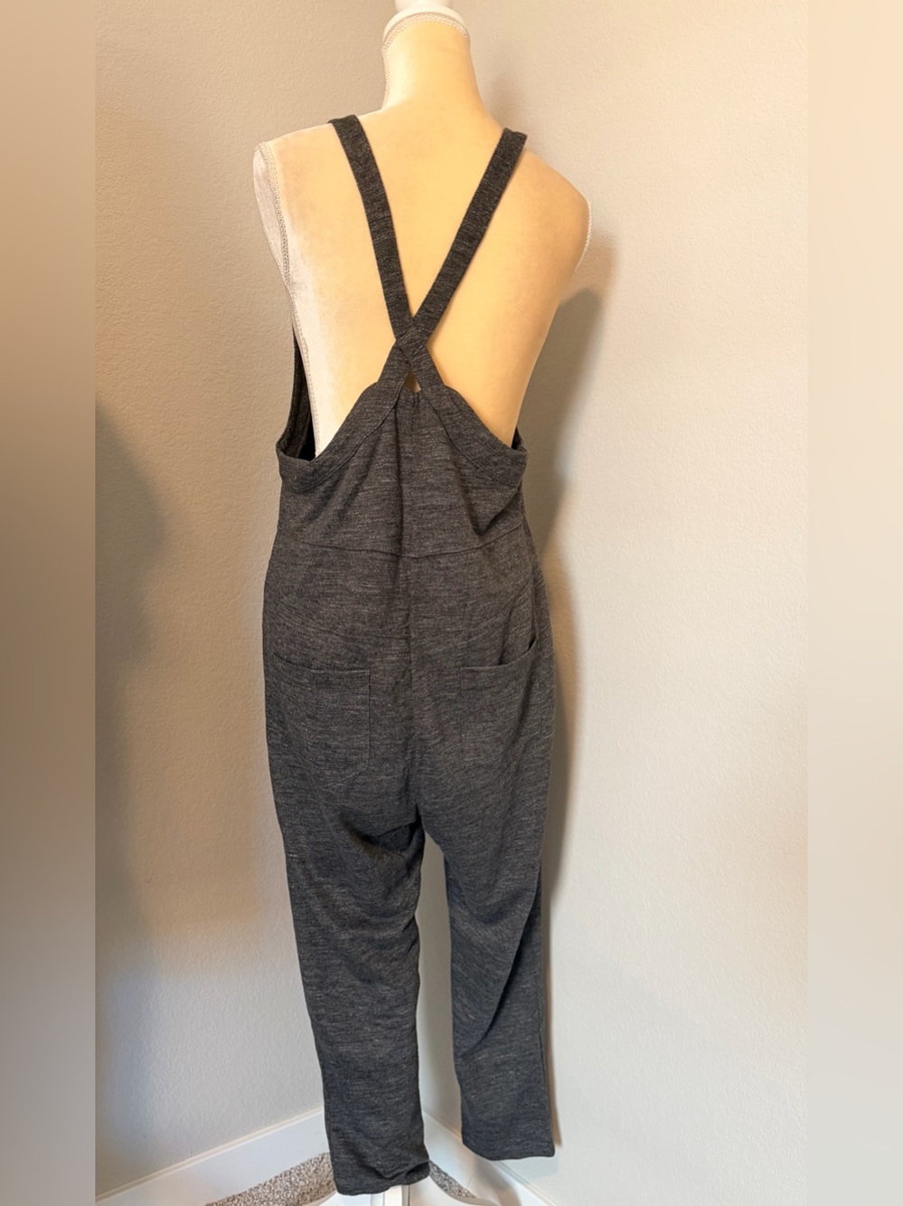 Free People Criss Cross Back Zip Front Knit Jumpsuit Charcoal Small - Picture 3 of 7